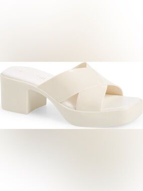 Jeffrey Campbell Bubblegum Jelly Platform Sandal Size 8 Cream Shiny Heel Slide